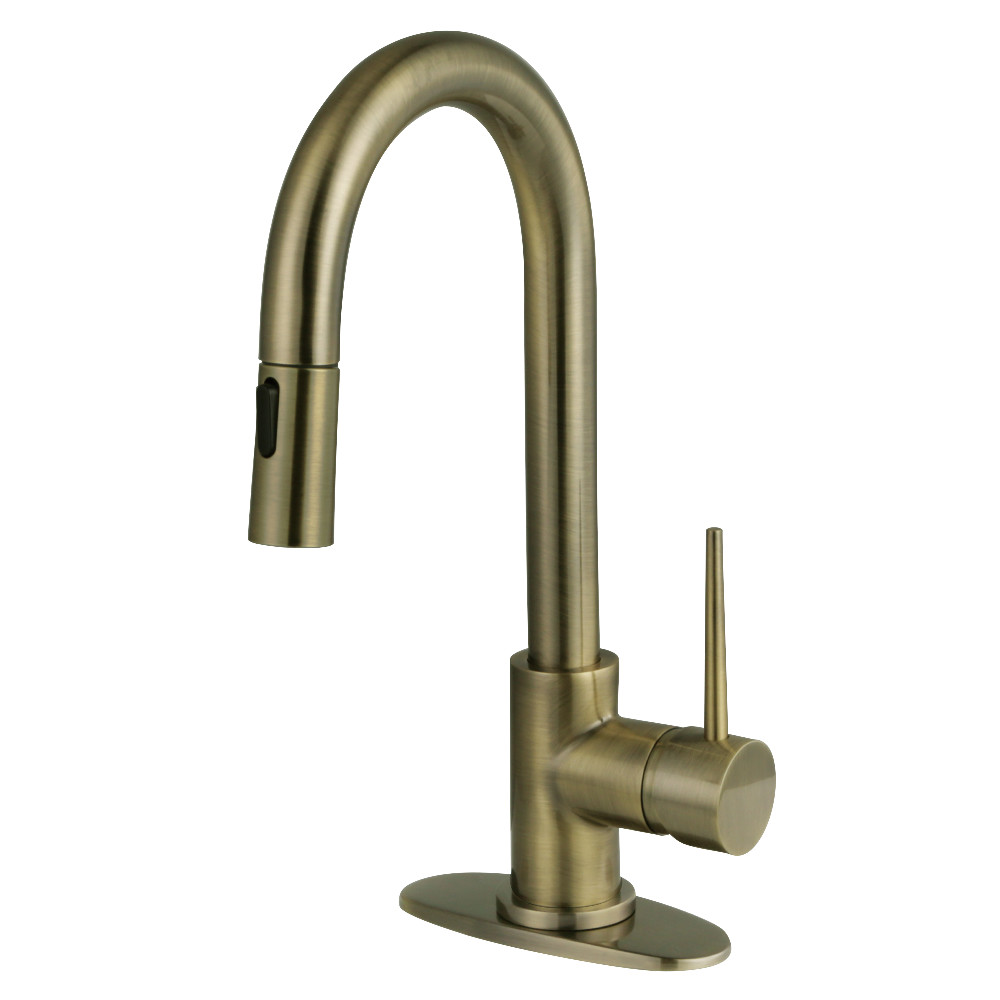Picture of Kingston Brass LS246NYLAB Gourmetier York Single-Handle Pull Down Sprayer Bar Faucet - Antique Brass