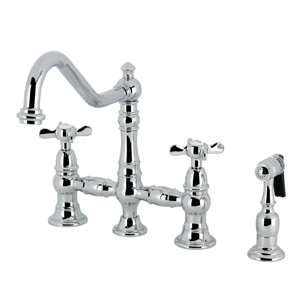 Picture of Kingston Brass KS3271BEXBS 8 x 9.43 x 11.06 in. Essex Bridge Kitchen Faucet with Brass Side Sprayer - Polished Chrome