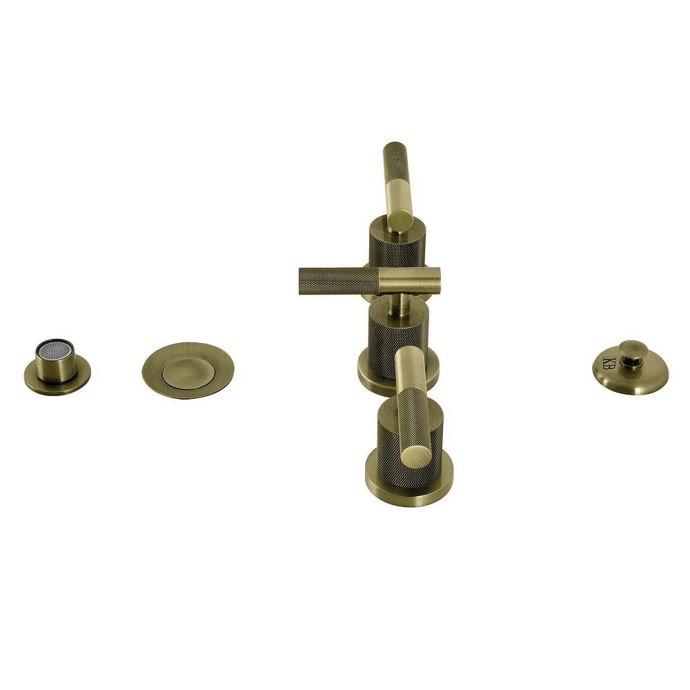 KB6323KNL Convergent Three-Handle Bidet Faucet with Knurled Handle & Brass Pop-Up - Antique Brass
