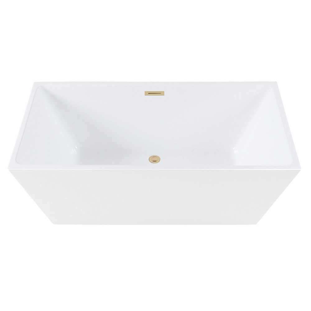 VTSQ593223C412 59 in. Acrylic Rectangular Double Ended Freestanding Tub with Drain - Glossy White & Polished Brass