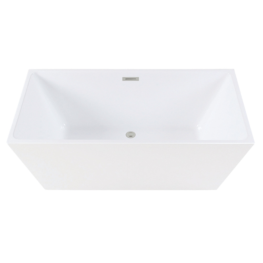 VTSQ593223C416 59 in. Acrylic Rectangular Double Ended Freestanding Tub with Drain - Glossy White & Polished Nickel
