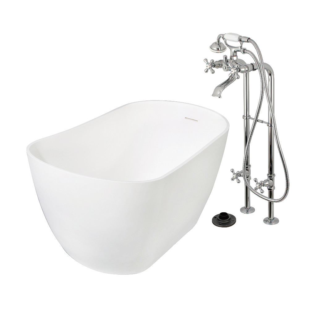 KRTSS5130266K1 51.53 x 28.37 x 24.81 in. Solid Surface Oval Single Slipper Freestanding Tub with Faucet Combo & Drain, Polished Chrome