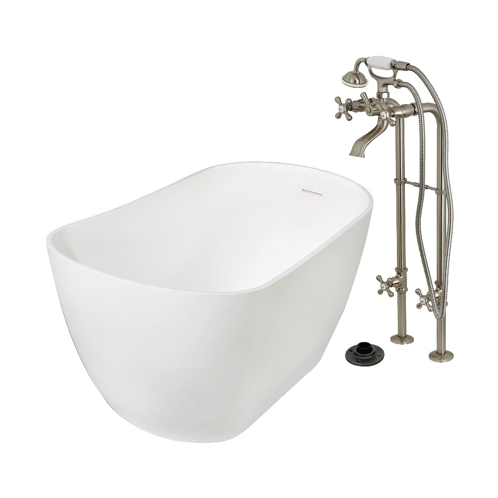 KRTSS5130266K8 51.53 x 28.37 x 24.81 in. Solid Surface Oval Single Slipper Freestanding Tub with Faucet Combo & Drain, Brushed Nickel