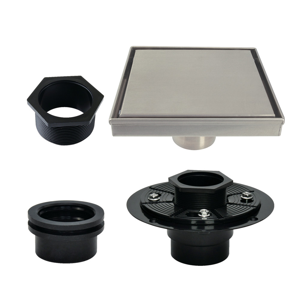 BSFK6628 Watercourse 4 in. Stainless Steel Square Shower Drain with Flange - Brushed Nickel