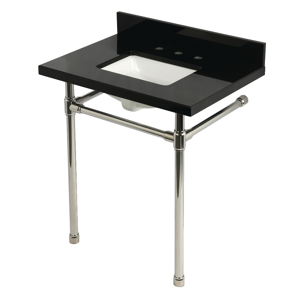 KVPK30K8SQ6ST Dreyfuss 30 in. Black Granite Console Sink with Stainless Steel Legs - Black Granite & Polished Nickel
