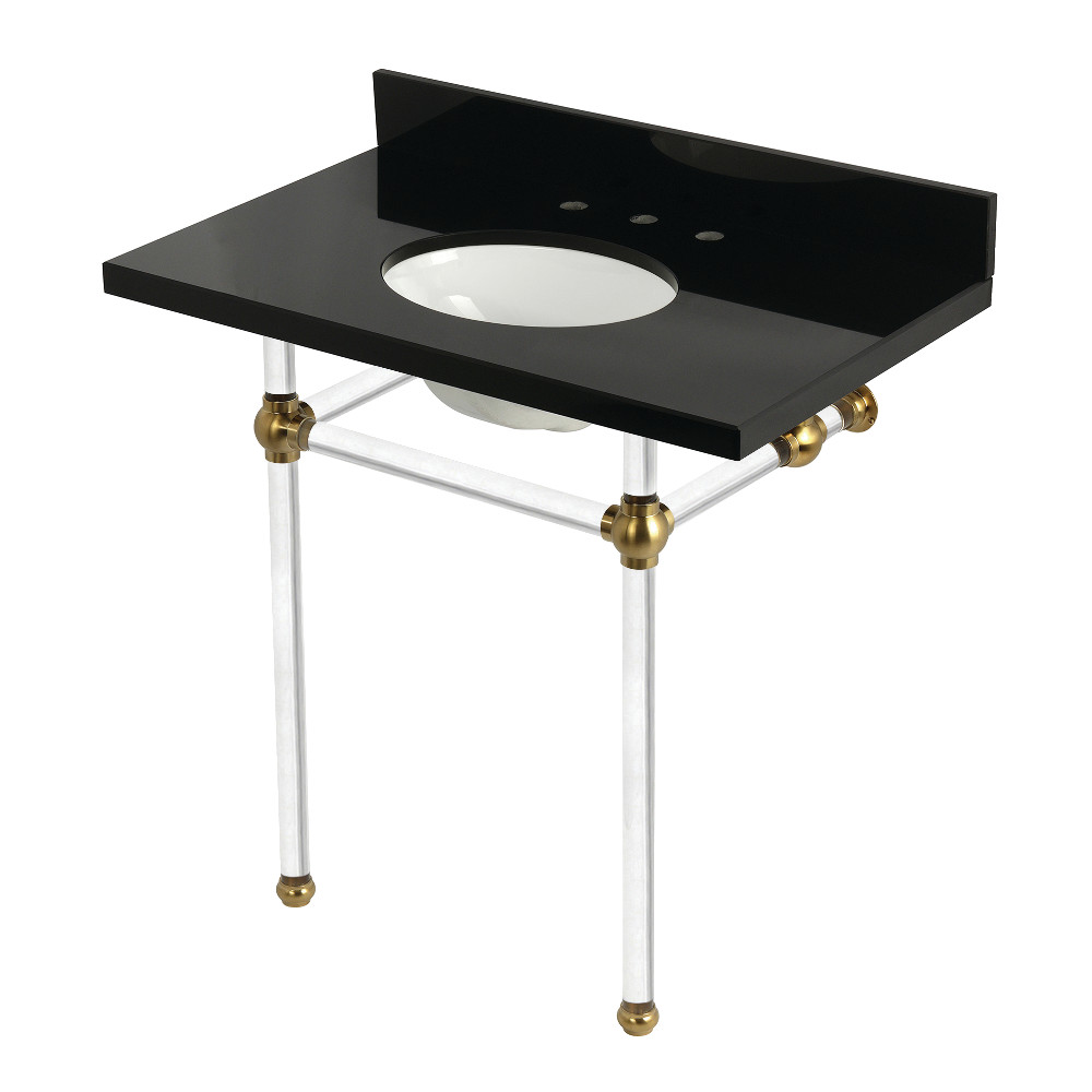 KVPK36KA7 Templeton 36 in. Black Granite Console Sink with Acrylic Legs - Black Granite & Brushed Brass