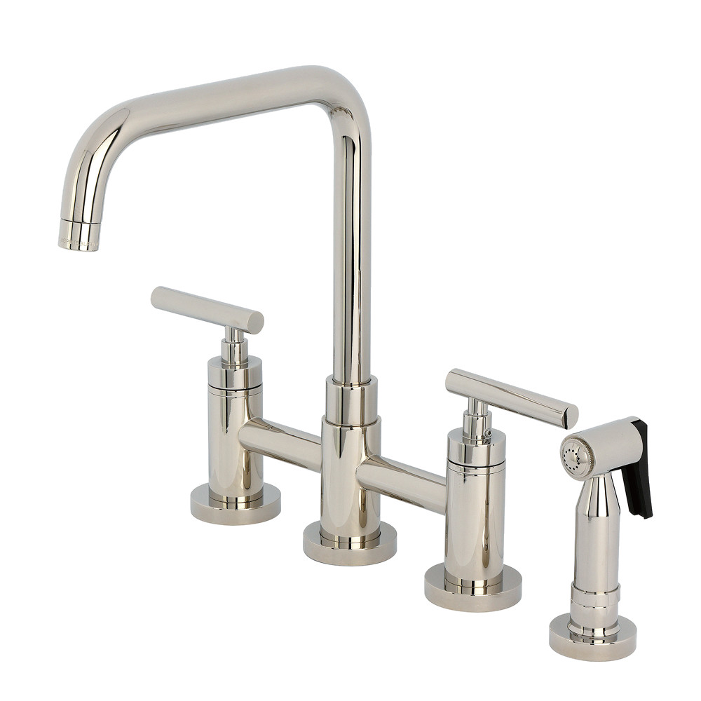 Picture of Kingston Brass KS8286CMLBS Manhattan Bridge Kitchen Faucet with Brass Side Sprayer - Polished Nickel