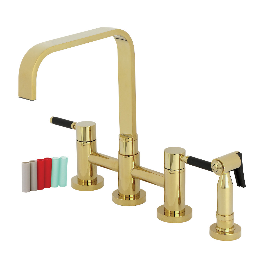 Picture of Kingston Brass KS8252DKLBS 8 x 8.5 x 12 in. Kaiser Bridge Kitchen Faucet with Brass Side Sprayer - Polished Brass