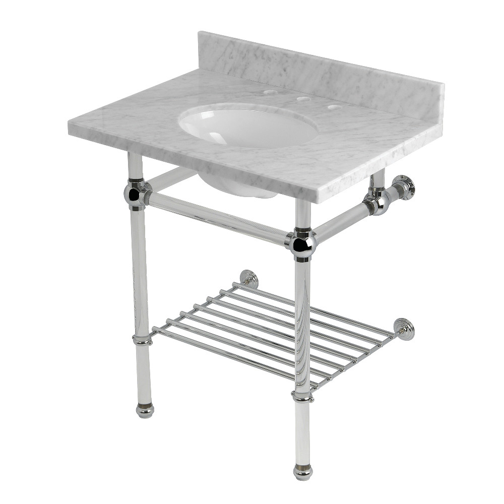 Templeton 30in. Carrara Marble Console Sink - White & Chrome - Includes Shelf - Elegant Design