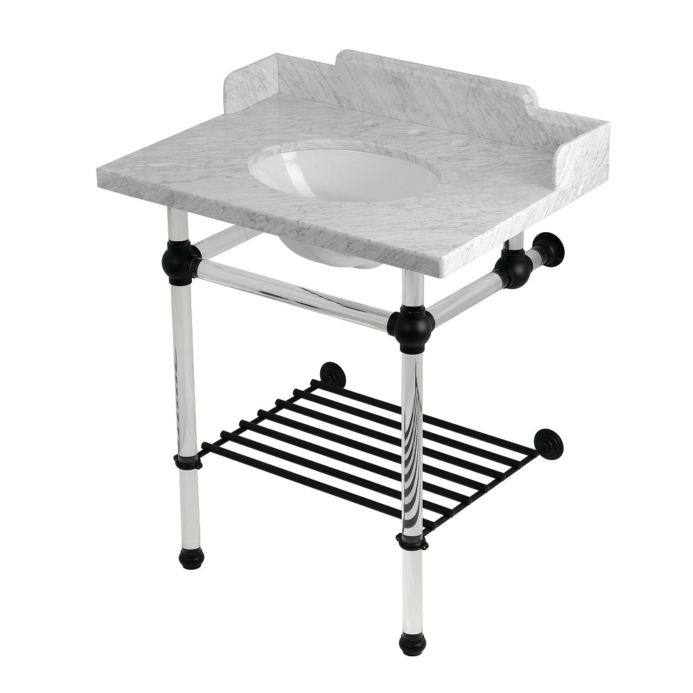 LMS30MAB0 Pemberton 30 in. Carrara Marble Console Sink with Acrylic Legs & Shelf - Carrara Marble White & Matte Black