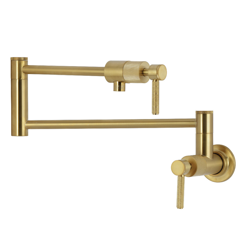Picture of Kingston Brass KS4107KNL Convergent Wall Mount Pot Filler Faucet with Knurled Handle - Brushed Brass