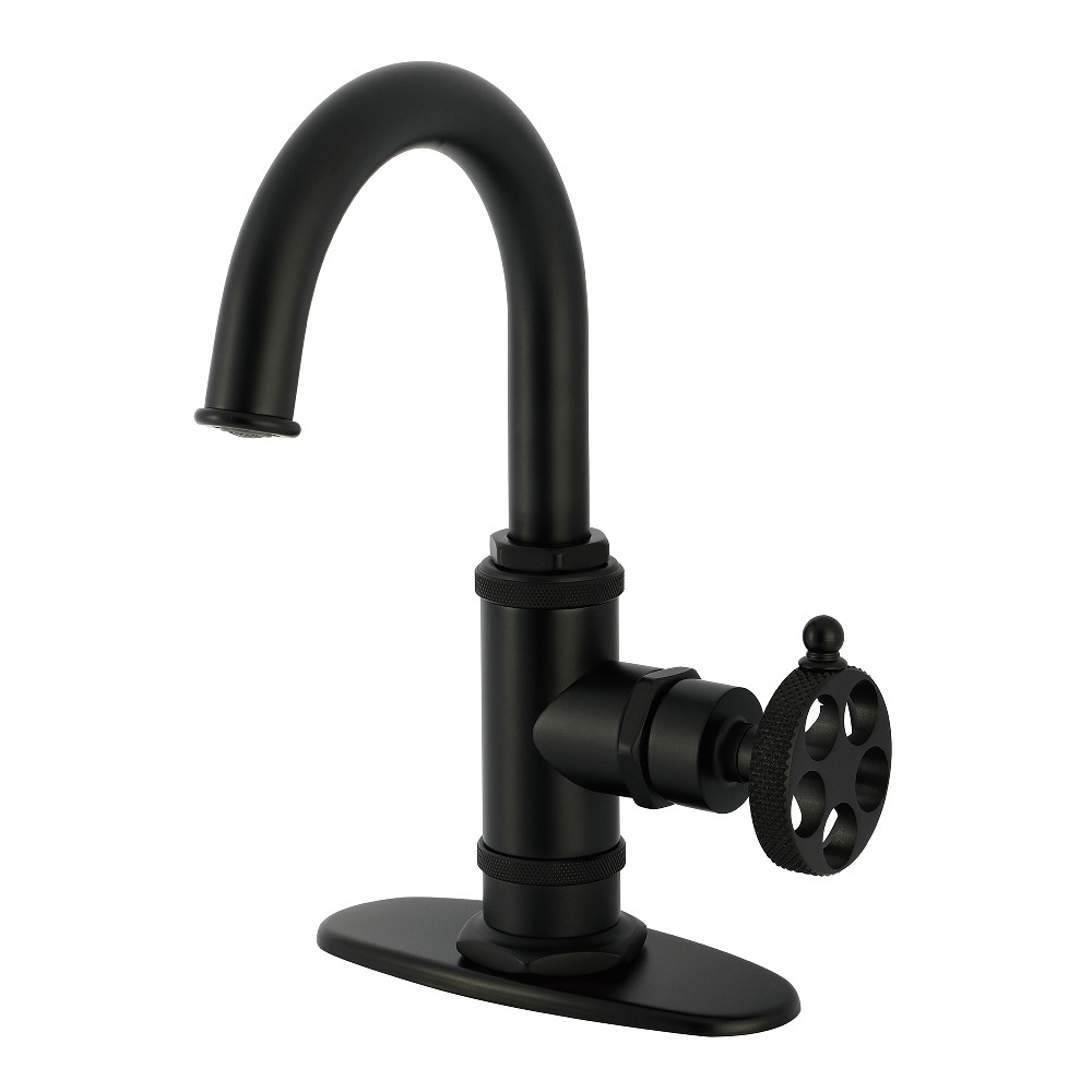 One-Handle 1-Hole Bathroom Faucet with Knurled Handle, Deck Plate, and Push Pop-Up Drain