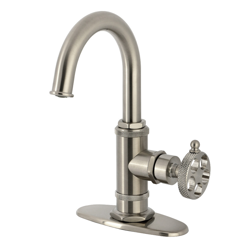 One-Handle 1-Hole Bathroom Faucet with Knurled Handle, Deck Plate, and Push Pop-Up Drain