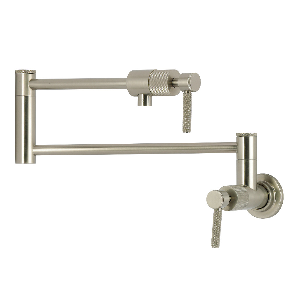 Picture of Kingston Brass KS4108KNL Convergent Wall Mount Pot Filler Faucet with Knurled Handle - Brushed Nickel