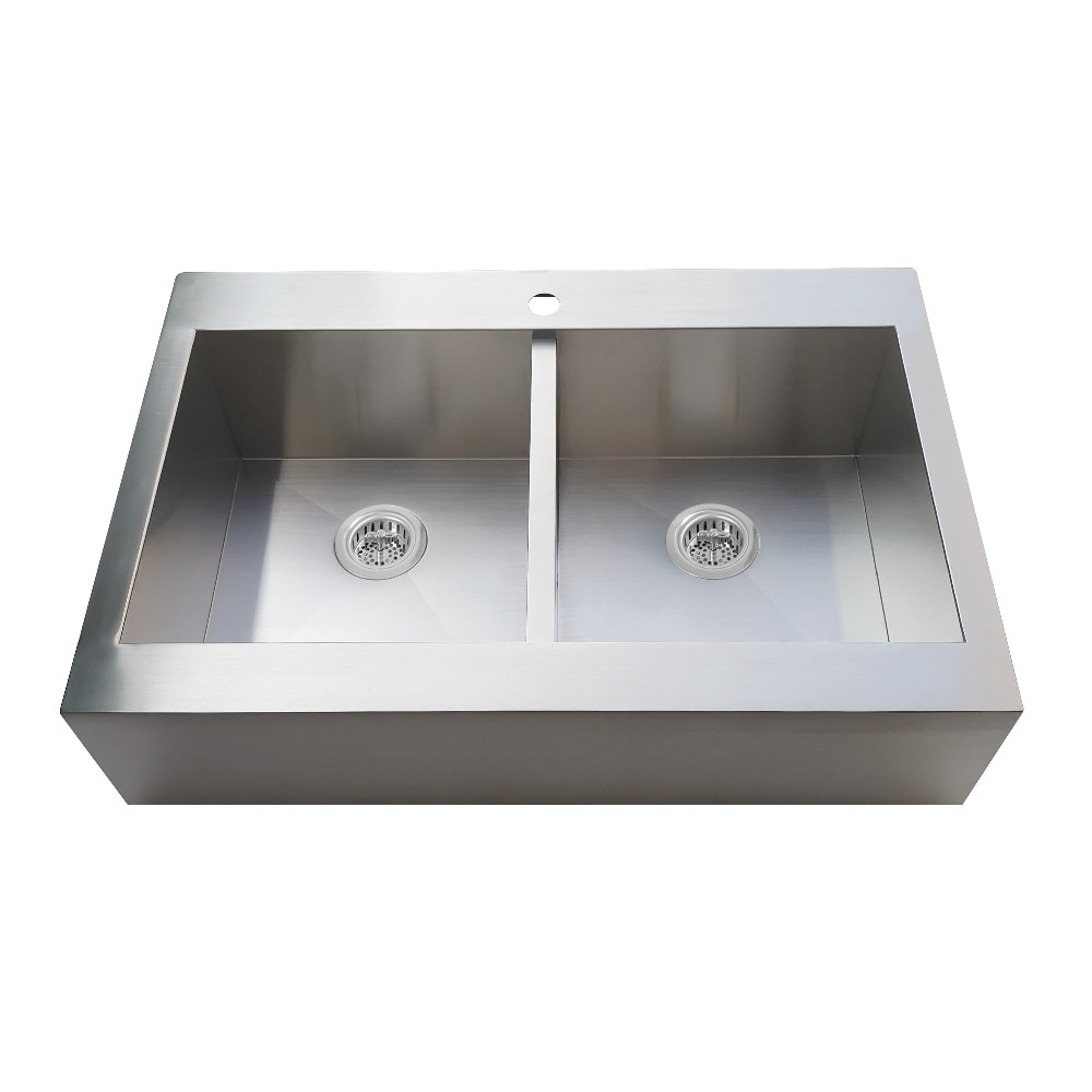 KGKTDF3324911 Edinburg 33 in. Stainless Steel Double Bowl Drop-In Kitchen Sink with Strainer - Stainless Steel & Polished Chrome