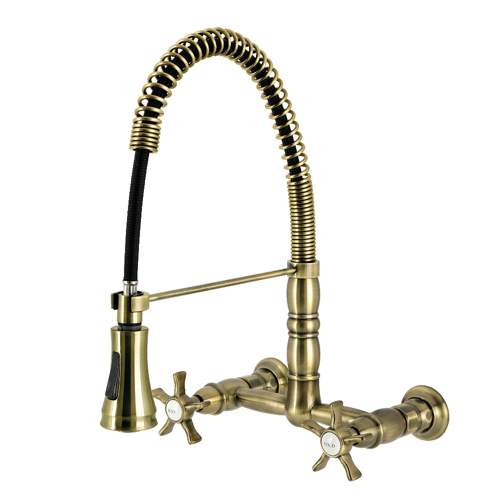 Picture of Kingston Brass GS1243NX Hamilton Double-Handle Wall-Mount Pre-Rinse Bridge Kitchen Faucet - Antique Brass