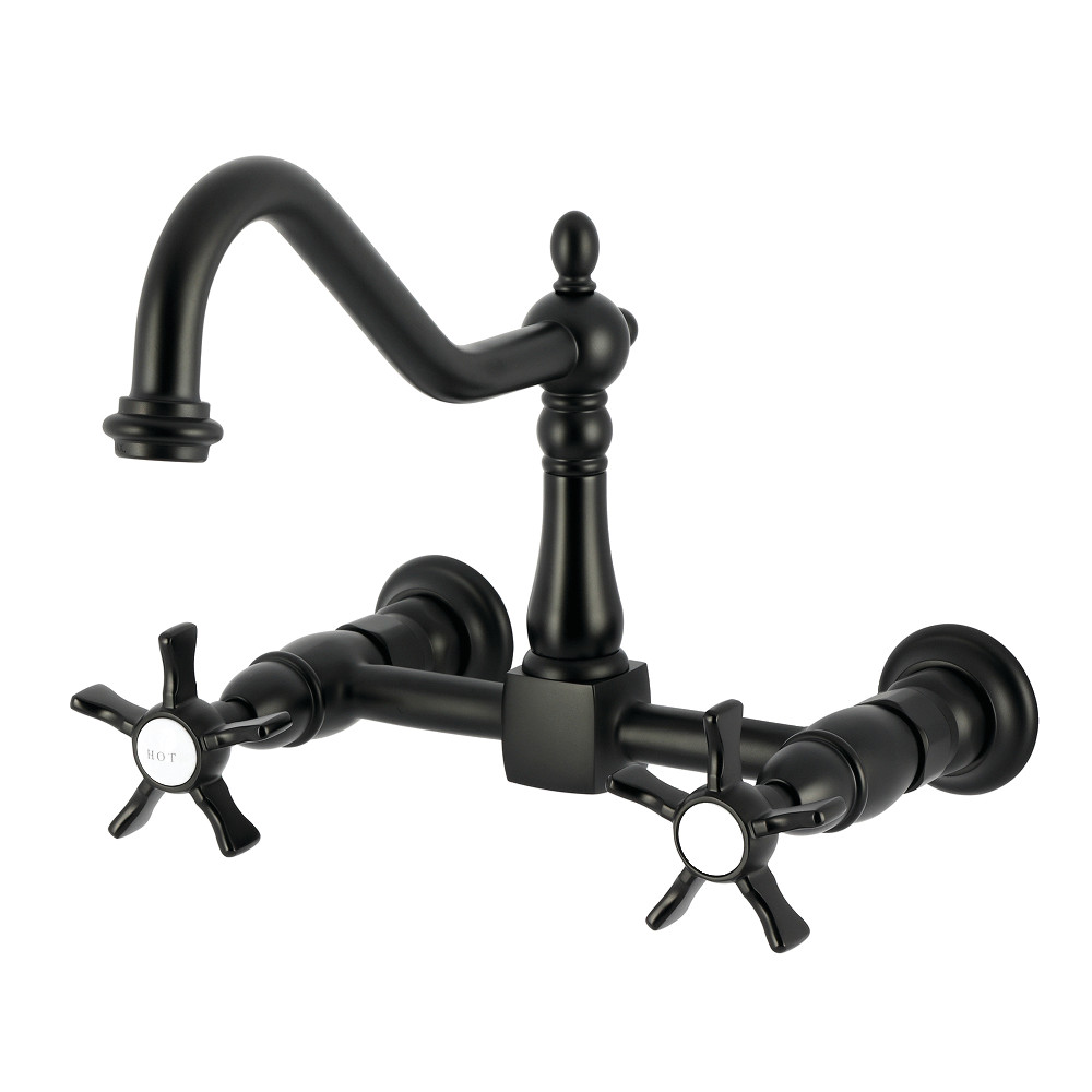 Picture of Kingston Brass KS1240NX Hamilton Double-Handle Wall-Mount Bridge Kitchen Faucet - Matte Black
