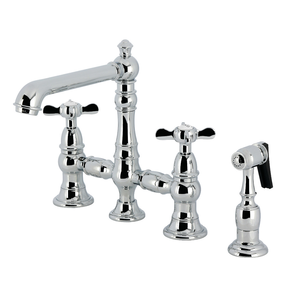 Picture of Kingston Brass KS7271BEXBS 8 x 6.87 x 8.31 in. Essex Bridge Kitchen Faucet with Brass Side Sprayer - Polished Chrome