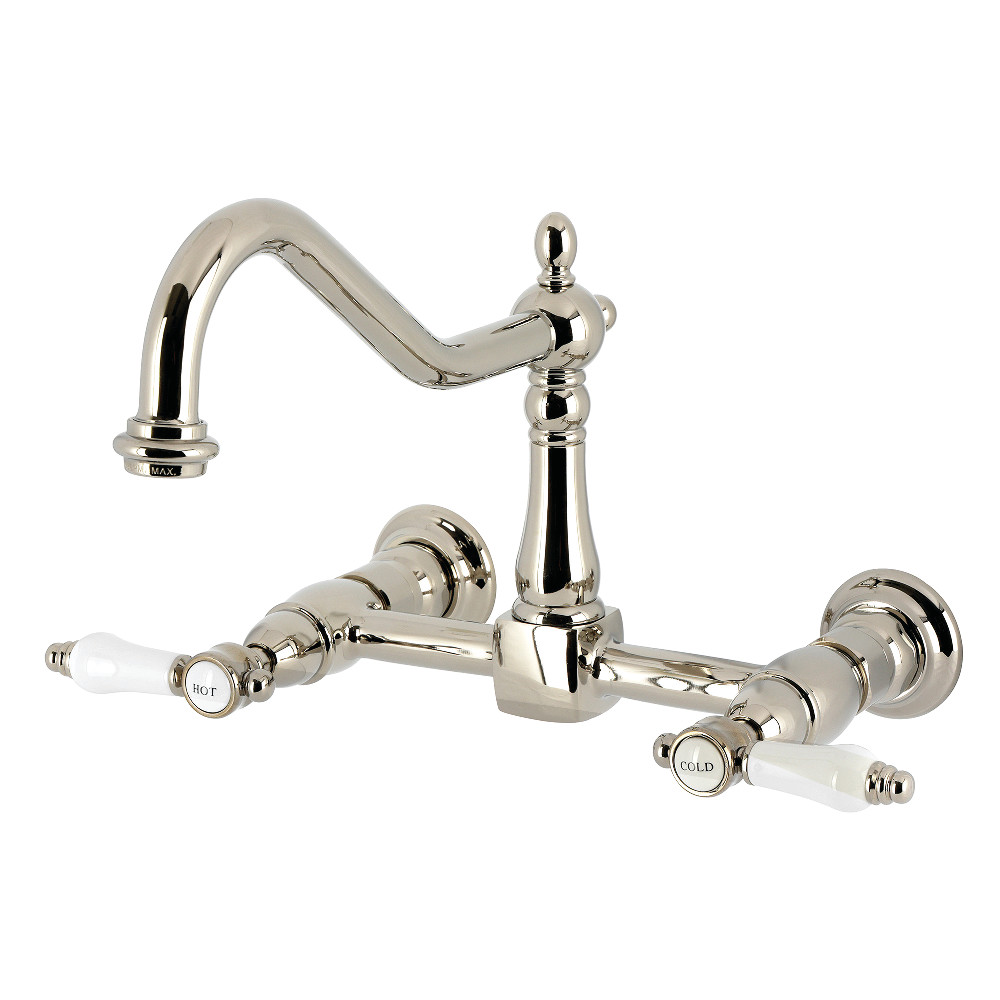 Picture of Kingston Brass KS1246BPL Bel-Air Double-Handle Wall-Mount Bridge Kitchen Faucet - Polished Nickel