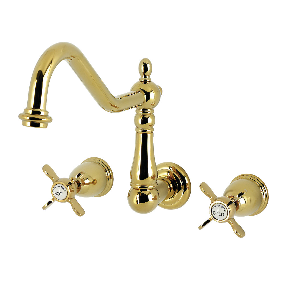 Picture of Kingston Brass KS1282BEX Essex Double-Handle Wall-Mount Kitchen Faucet - Polished Brass