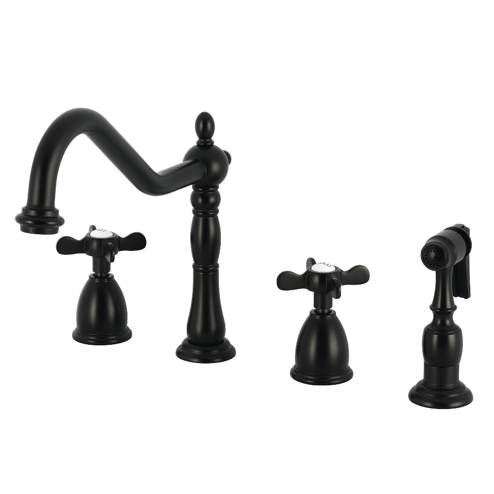 Picture of Kingston Brass KB1790BEXBS Essex Double-Handle Widespread Kitchen Faucet with Brass Sprayer - Matte Black
