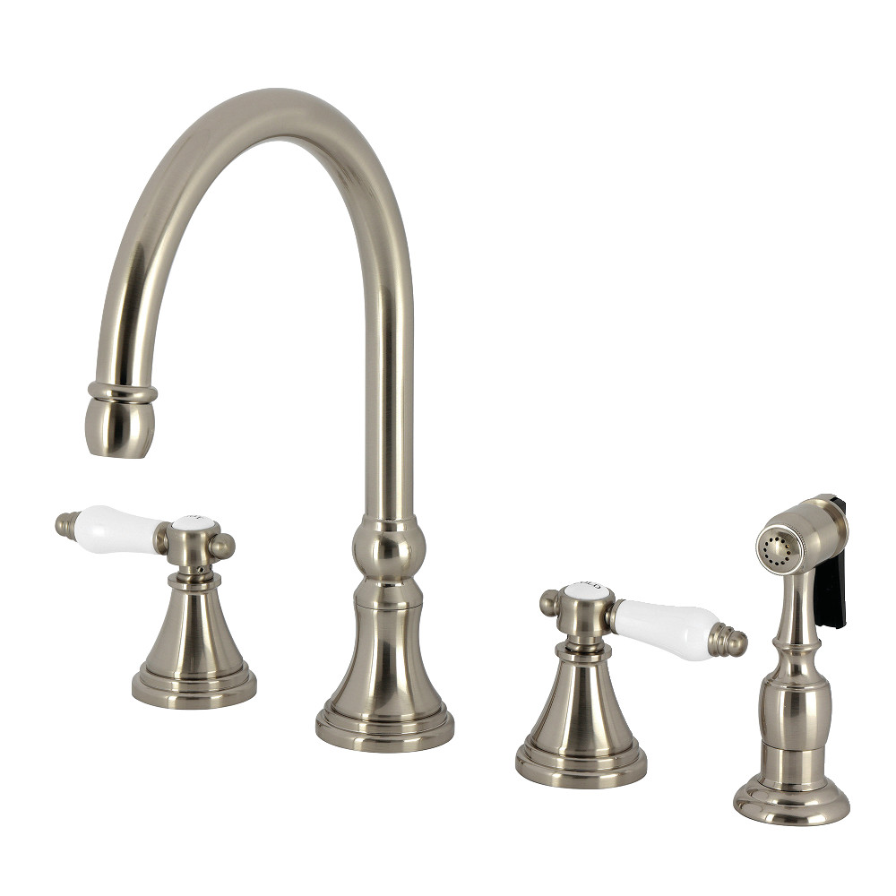 Picture of Kingston Brass KS2798BPLBS Bel-Air Double-Handle Widespread Kitchen Faucet with Brass Sprayer - Brushed Nickel