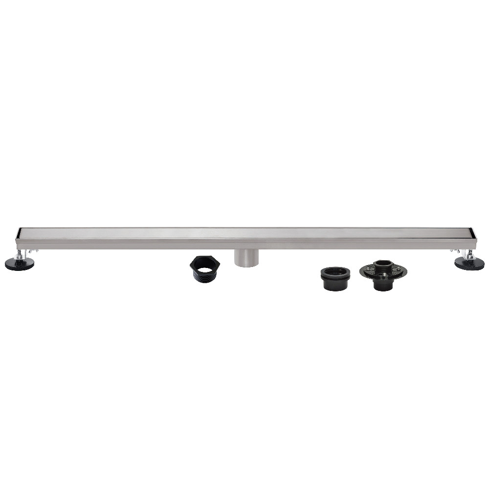 BSFK6028 60 in. Stainless Steel Linear Shower Drain with Tile Insert, Flat Grate, Base Flange & Hair Strainer - Brushed Nickel