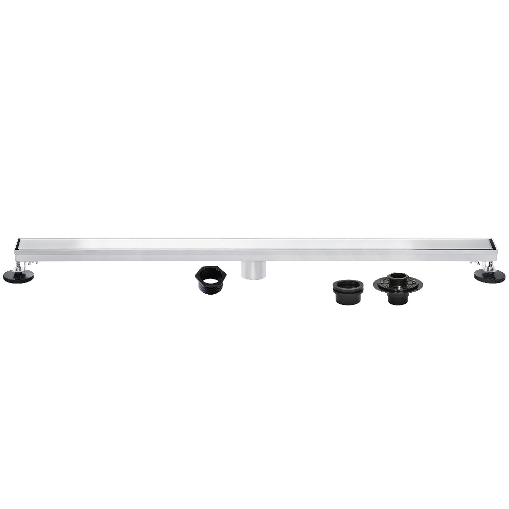 BSFK7221 72 in. Stainless Steel Linear Shower Drain with Tile Insert, Flat Grate, Base Flange & Hair Strainer - Polished Chrome