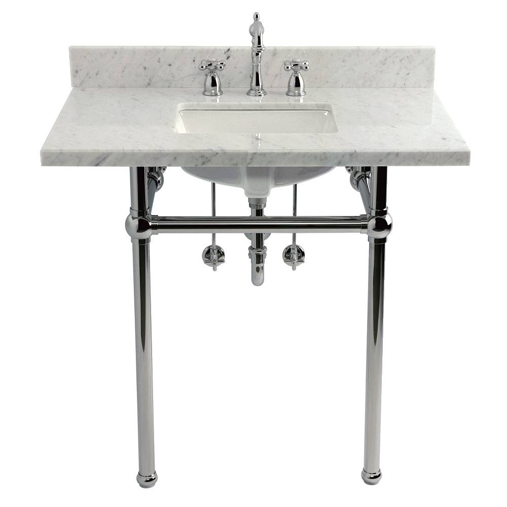 Carrara Marble Console Sink Set - White & Polished Chrome - 36in. x 22in. x 38in. - Elegant Design
