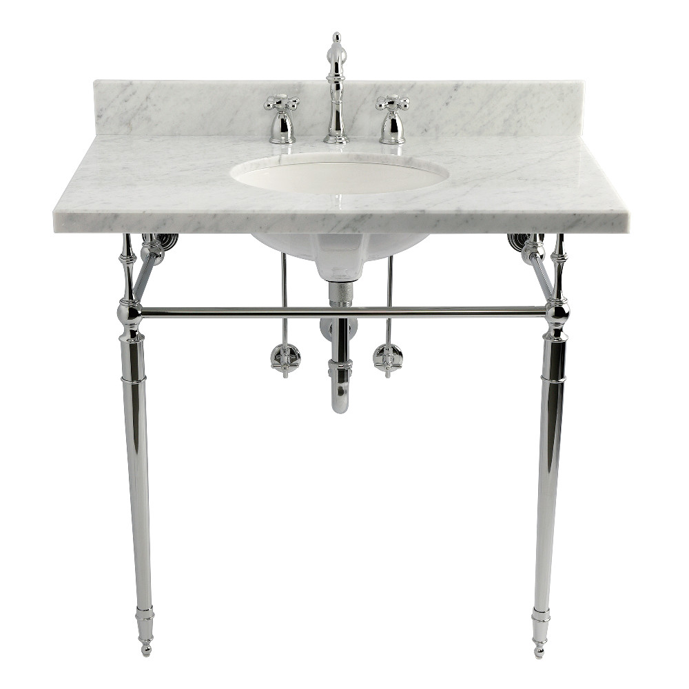 Carrara Marble Console Sink Set - White & Polished Chrome - 36in. x 22in. - Elegant Design