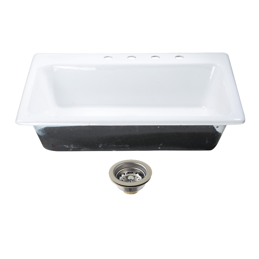 Picture of Kingston Brass KGCKTS332291 Towne 33 in. Cast Iron Self-Rimming Single Bowl Drop-In Kitchen Sink with Strainer - White & Polished Chrome