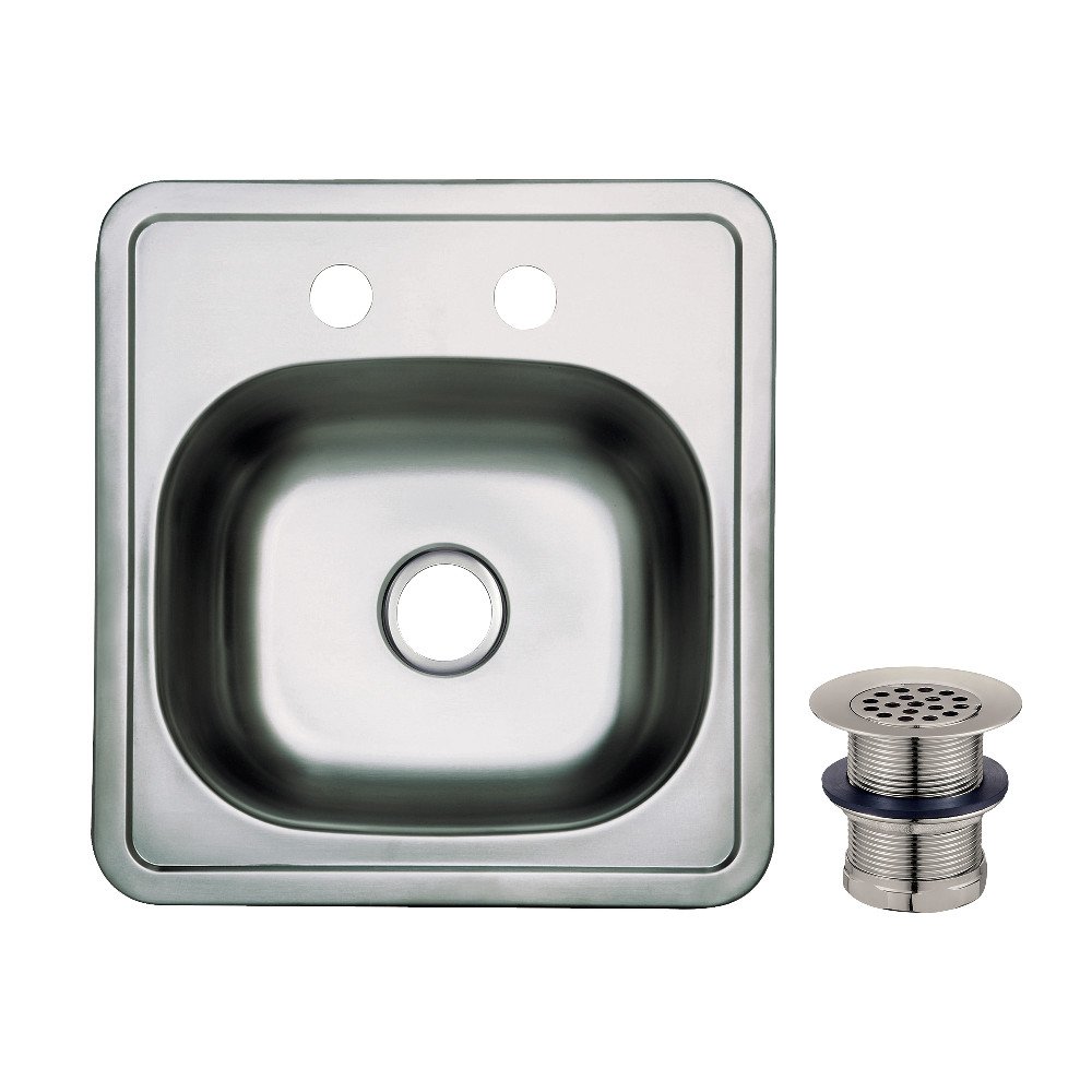 Picture of Kingston Brass KGKTS15158 15 in. Self-Rimming Single Bowl Drop-in Bar Prep Sink with Strainer, Stainless Steel & Brushed Nickel