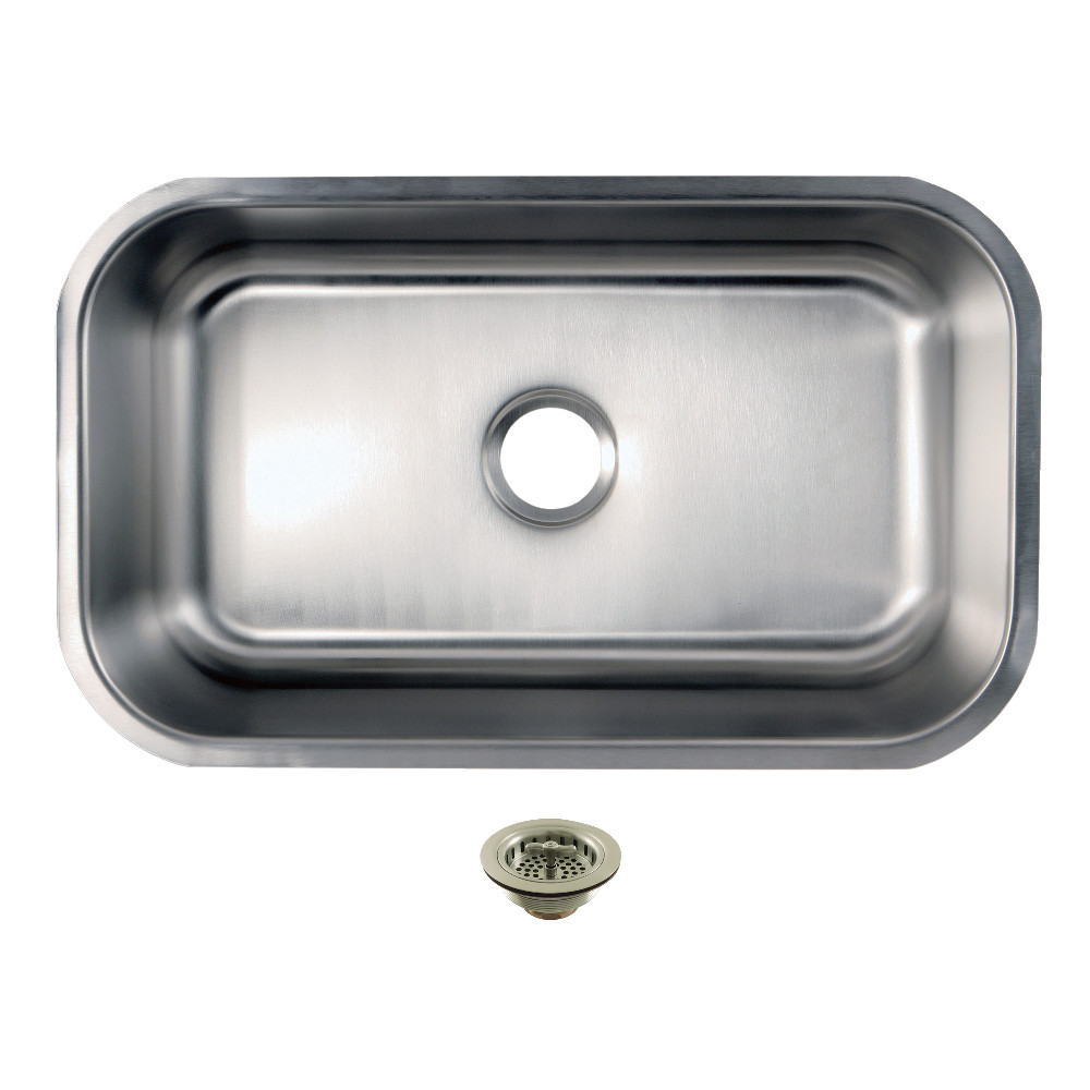 Picture of Kingston Brass KGKUS30188 Loft 30 in. Stainless Steel Single Bowl Undermount Kitchen Sink with Strainer - Stainless Steel & Brushed Nickel