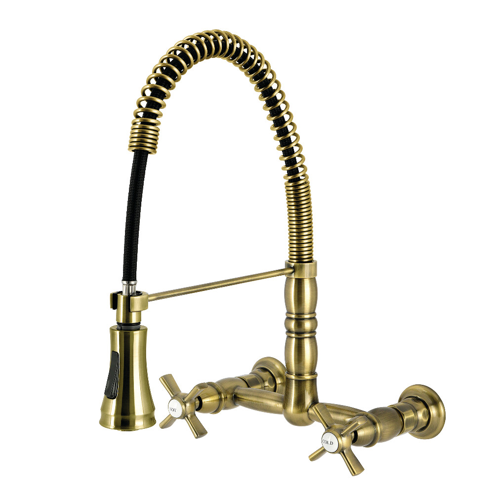Picture of Kingston Brass GS1243ZX Millennium Double-Handle Wall-Mount Pre-Rinse Bridge Kitchen Faucet - Antique Brass