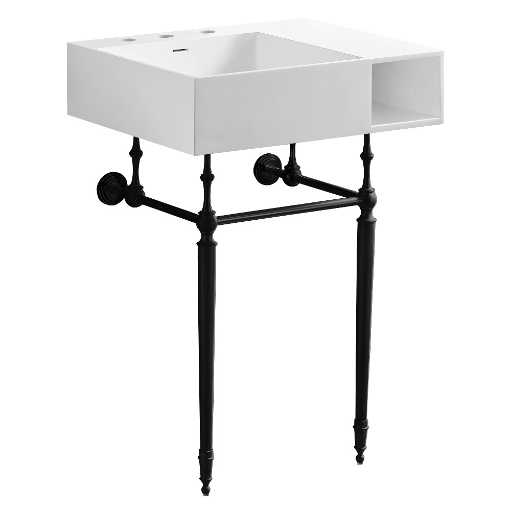 KVPB3248SQA0 Aurelius 24 in. Solid Surface Console Sink with Brass Legs - Matte White & Matte Black