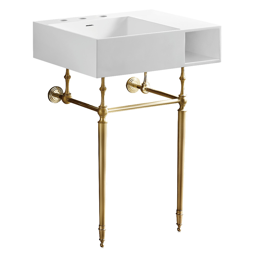 KVPB3248SQA7 Aurelius 24 in. Solid Surface Console Sink with Brass Legs - Matte White & Brushed Brass
