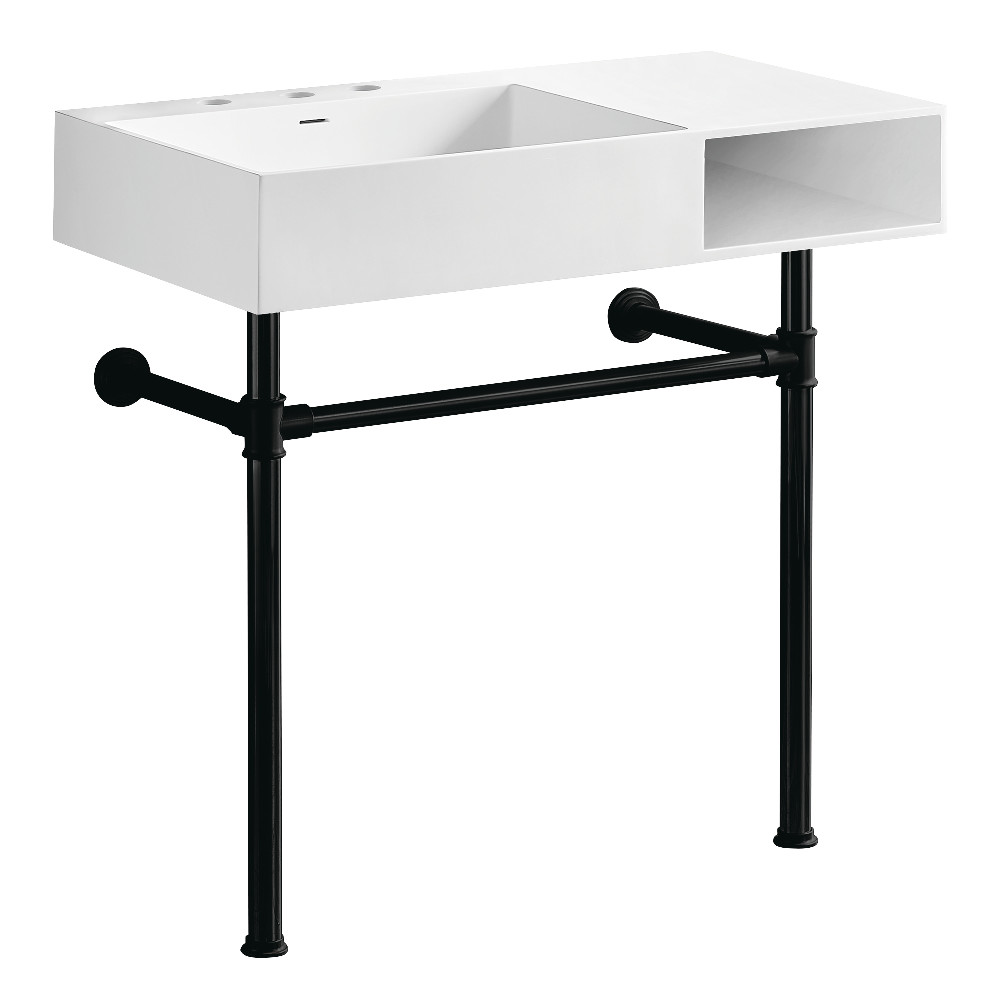 KVPB3368SQA80 Aurelius 36 in. Solid Surface Console Sink with Stainless Steel Legs - Matte White & Matte Black