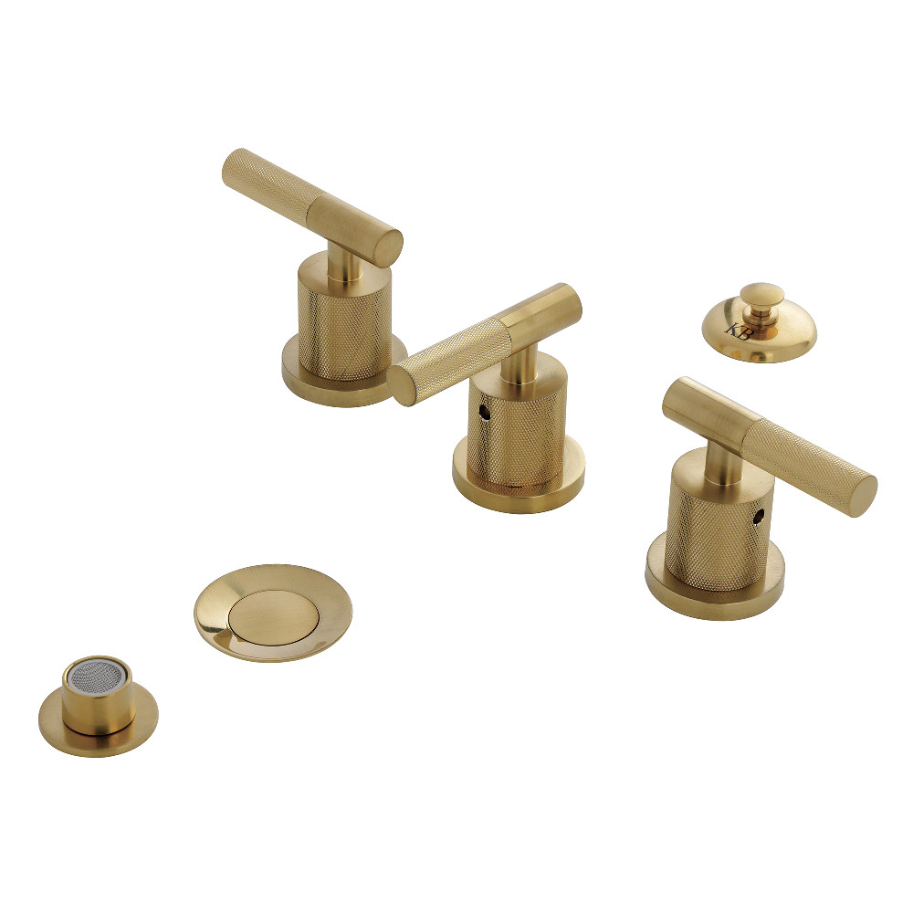 KB6327KNL Convergent Three-Handle Bidet Faucet with Knurled Handle & Brass Pop-Up - Brushed Brass