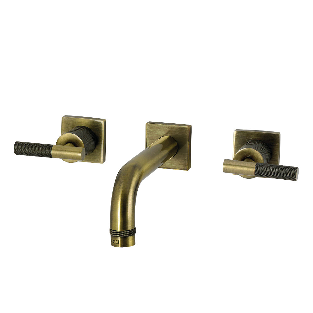 KS6123KNL Convergent Double-Handle Wall Mount Bathroom Faucet with Knurled Handle - Antique Brass