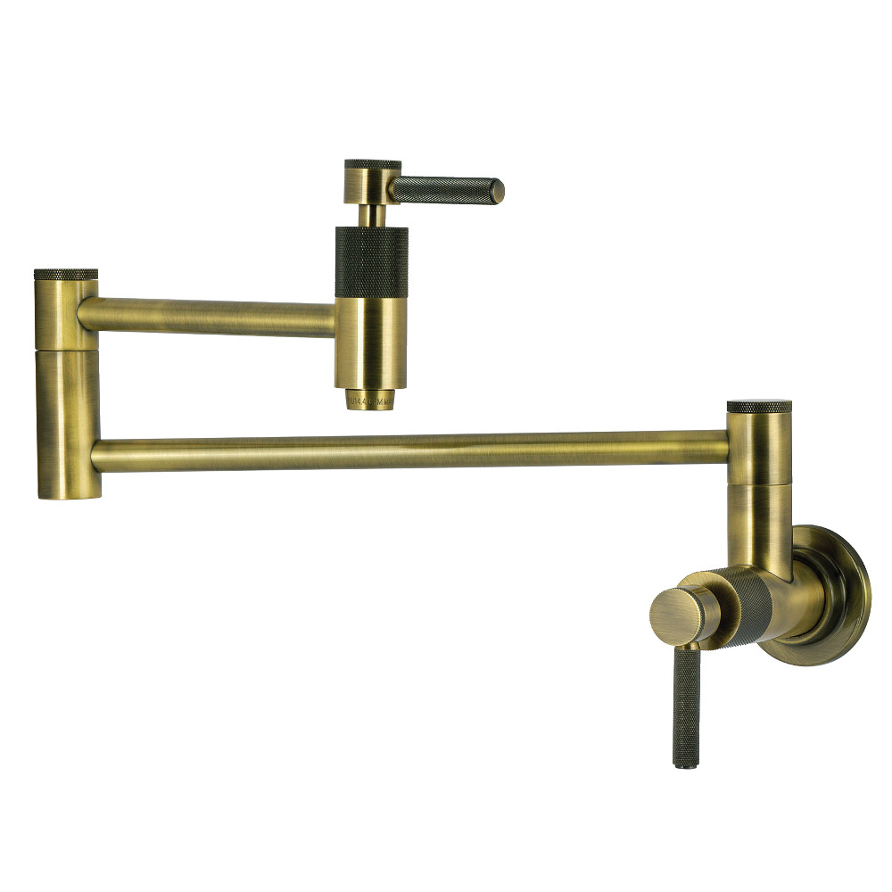 Picture of Kingston Brass KS8103KNL Convergent Wall Mount Pot Filler Faucet with Knurled Handle - Antique Brass