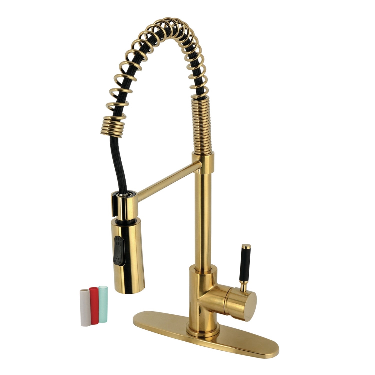 Picture of Kingston Brass LS8773DKL Gourmetier Kaiser Single-Handle Deck-Mount Pre-Rinse Kitchen Faucet - Brushed Brass