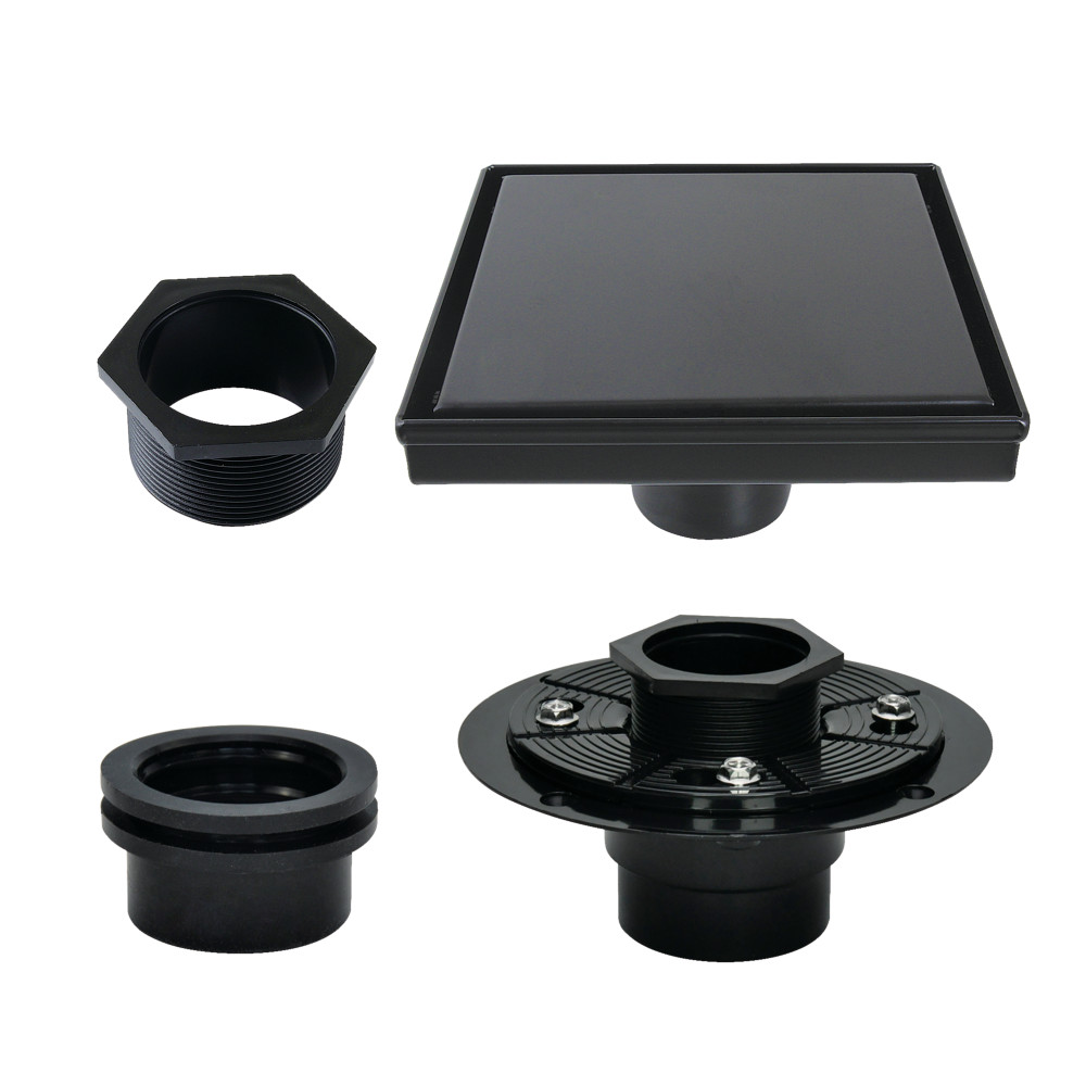 BSFK6620 Watercourse 4 in. Stainless Steel Square Shower Drain with Flange - Matte Black