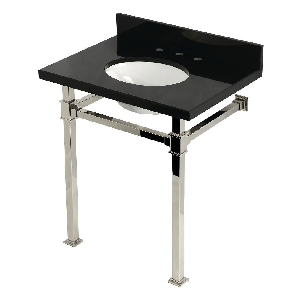 KVPK30KOQ6 Monarch 30 in. Black Granite Console Sink with Stainless Steel Legs - Black Granite & Polished Nickel