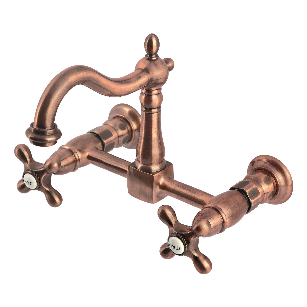 KS126AXAC 10.5 x 9.68 x 6.93 in. Heritage Double-Handle Wall-Mount Bridge Kitchen Faucet - Antique Copper
