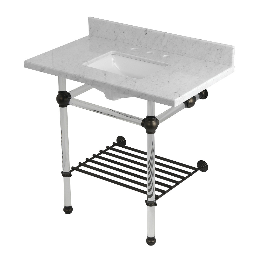 Templeton 36in. Carrara Marble Console Sink - White & Bronze - With Shelf - Elegant Design