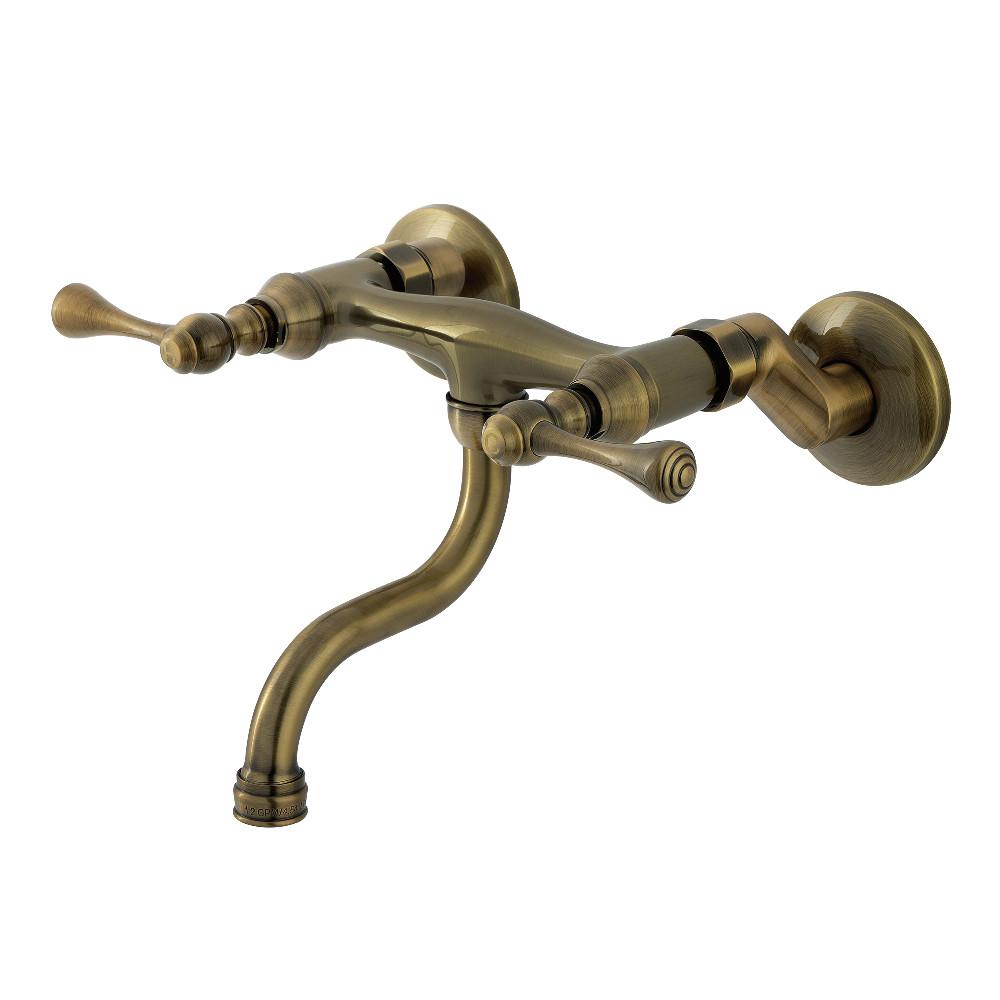 KS2113BL Double-Handle Wall Mount Bathroom Faucet - Antique Brass