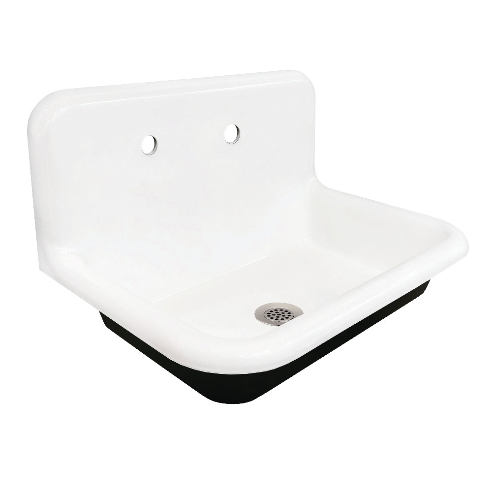 Picture of Kingston Brass KGCLWS3020198 Towne 30 in. Cast Iron Single Bowl Wall Mount Utility Sink with Drain - White & Brushed Nickel