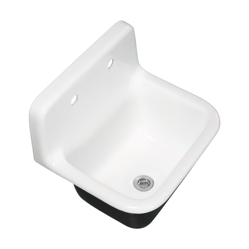 Picture of Kingston Brass KGCKWS2218221 Petra Galley 22 in. Cast Iron Single Bowl Wall Mount Kitchen Sink with Strainer - White & Polished Chrome