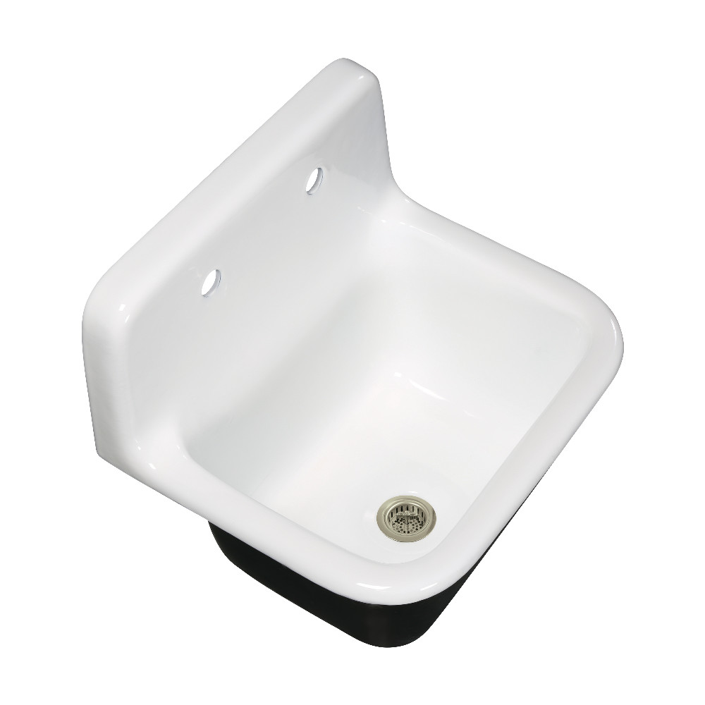 Picture of Kingston Brass KGCKWS2218228 Petra Galley 22 in. Cast Iron Single Bowl Wall Mount Kitchen Sink with Strainer - White & Brushed Nickel