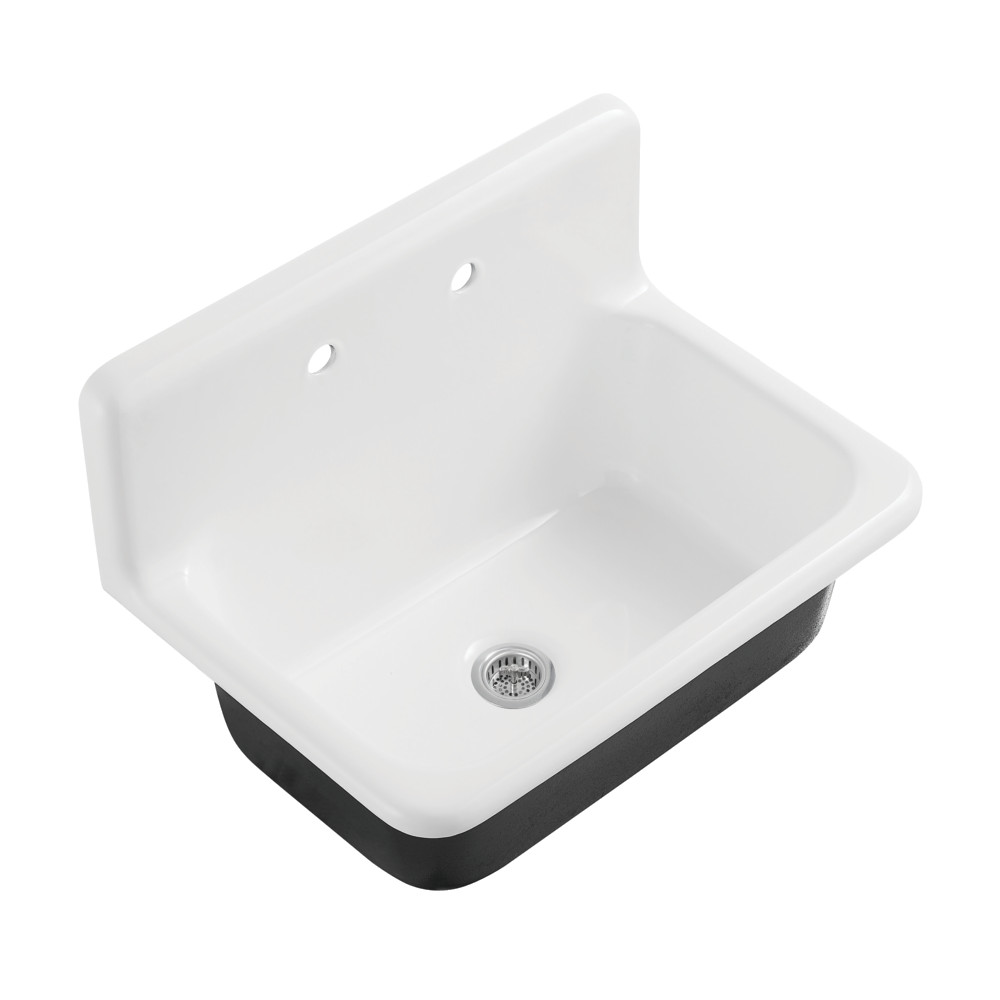 Picture of Kingston Brass KGCKWS3020101 Petra Galley 30 in. Cast Iron Single Bowl Wall Mount Kitchen Sink with Strainer - White & Polished Chrome